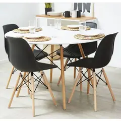 GENERICO - Juego de Comedor eames Redondo 4 sillas Blanco y Negro 80 cm