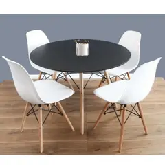 GENERICO - Juego de Comedor eames Redondo 4 sillas Negro y Banco 80 cm