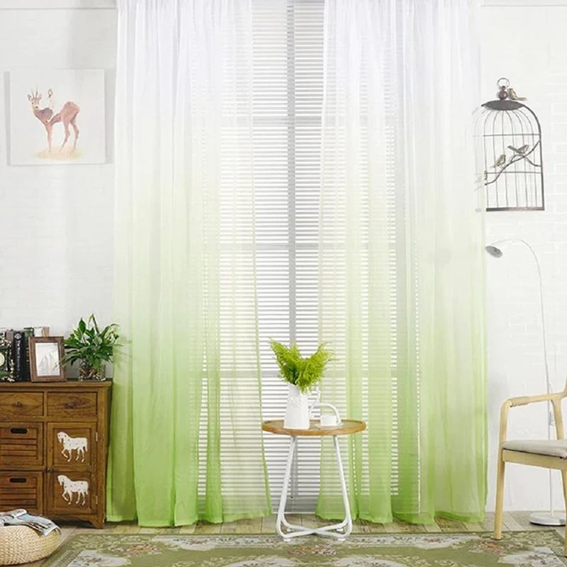 GENERICO - Set 2 Cortinas Tipo Visillo Degrade 140x220 c/u Verde