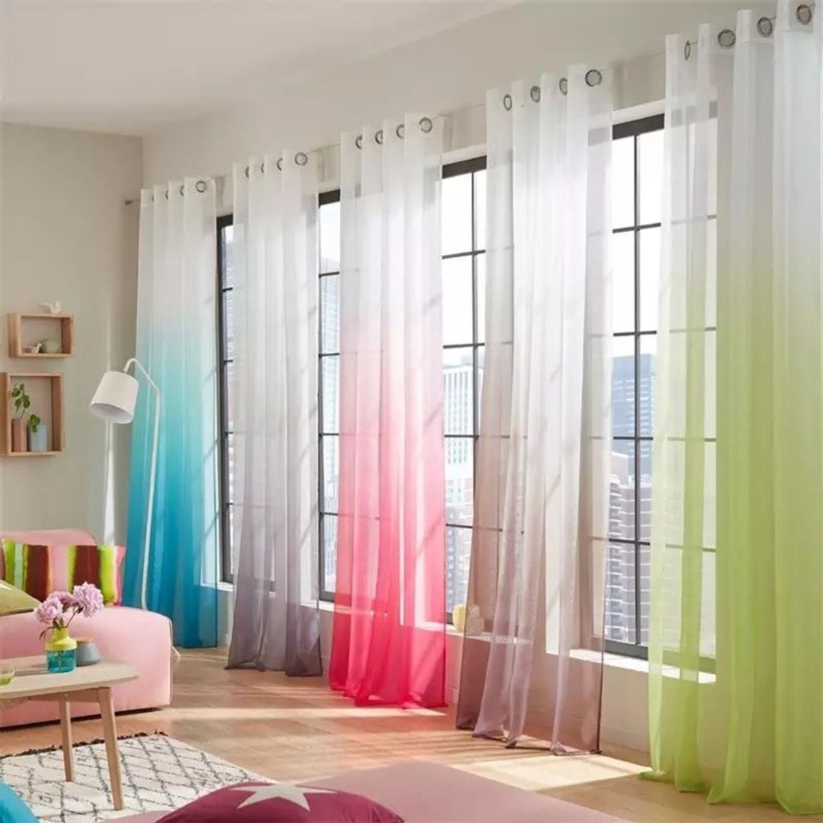 GENERICO - Set 2 Cortinas Tipo Visillo Degrade 140x220 c/u Morado