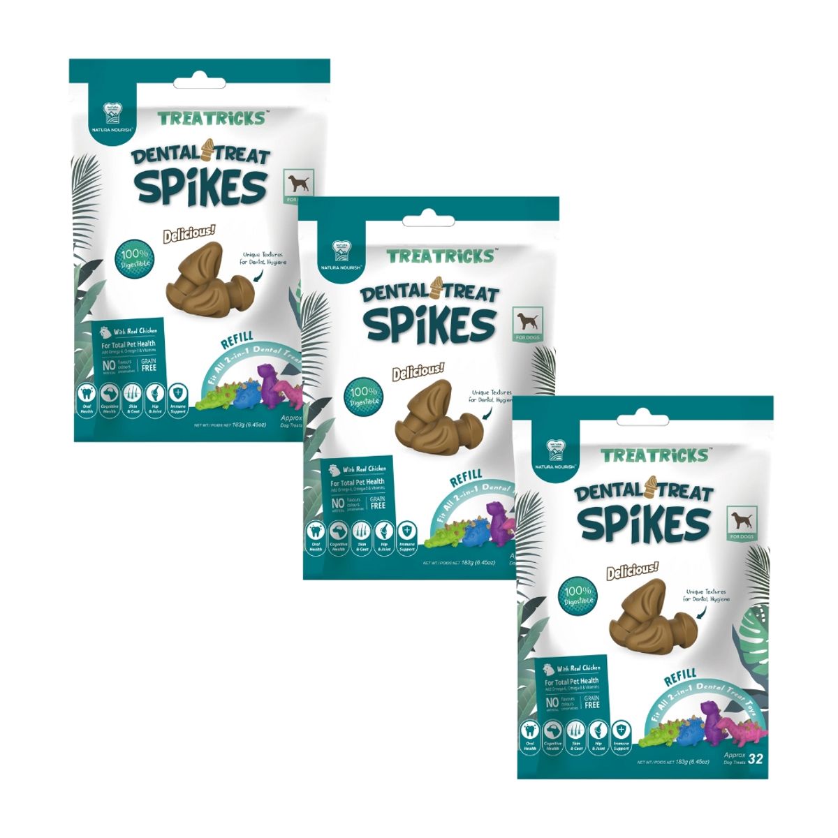 GENERICO - Dental Treat Spikes Natura Nourish - Premio Perro - Pack 3