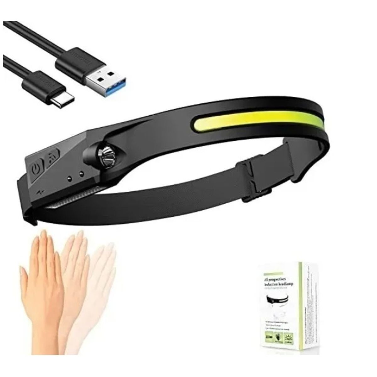 GENERICO - Linterna Frontal Recargable de 350 Lúmenes con Sensor de Movimiento