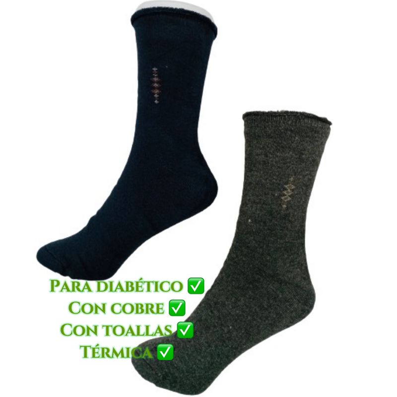 SEYS - CALCETAS CALCETINES HOMBRE DIABÉTICO CON COBRE TOALLAS TERMICA 2 PARES