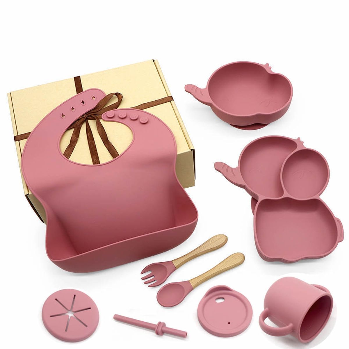 GENERICO - Set alimentación complementaria silicona elefante rosa oscuro.