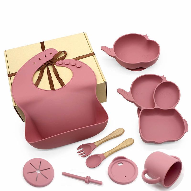 GENERICO - Set alimentación complementaria silicona elefante rosa oscuro.