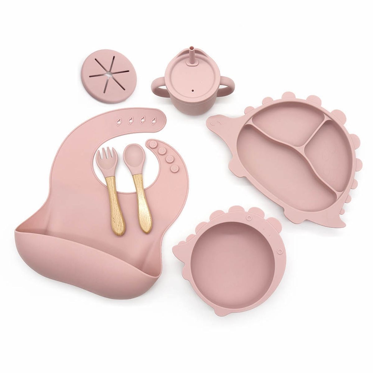 GENERICO - Set alimentación complementaria silicona dino rosa