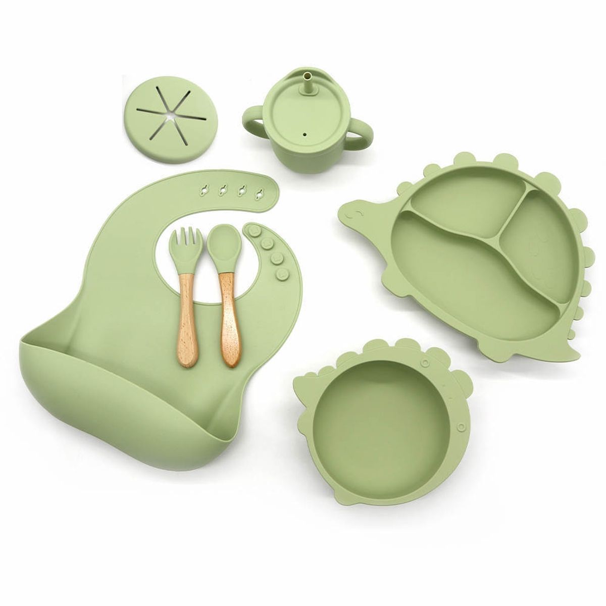 GENERICO - Set alimentación complementaria silicona dino verde