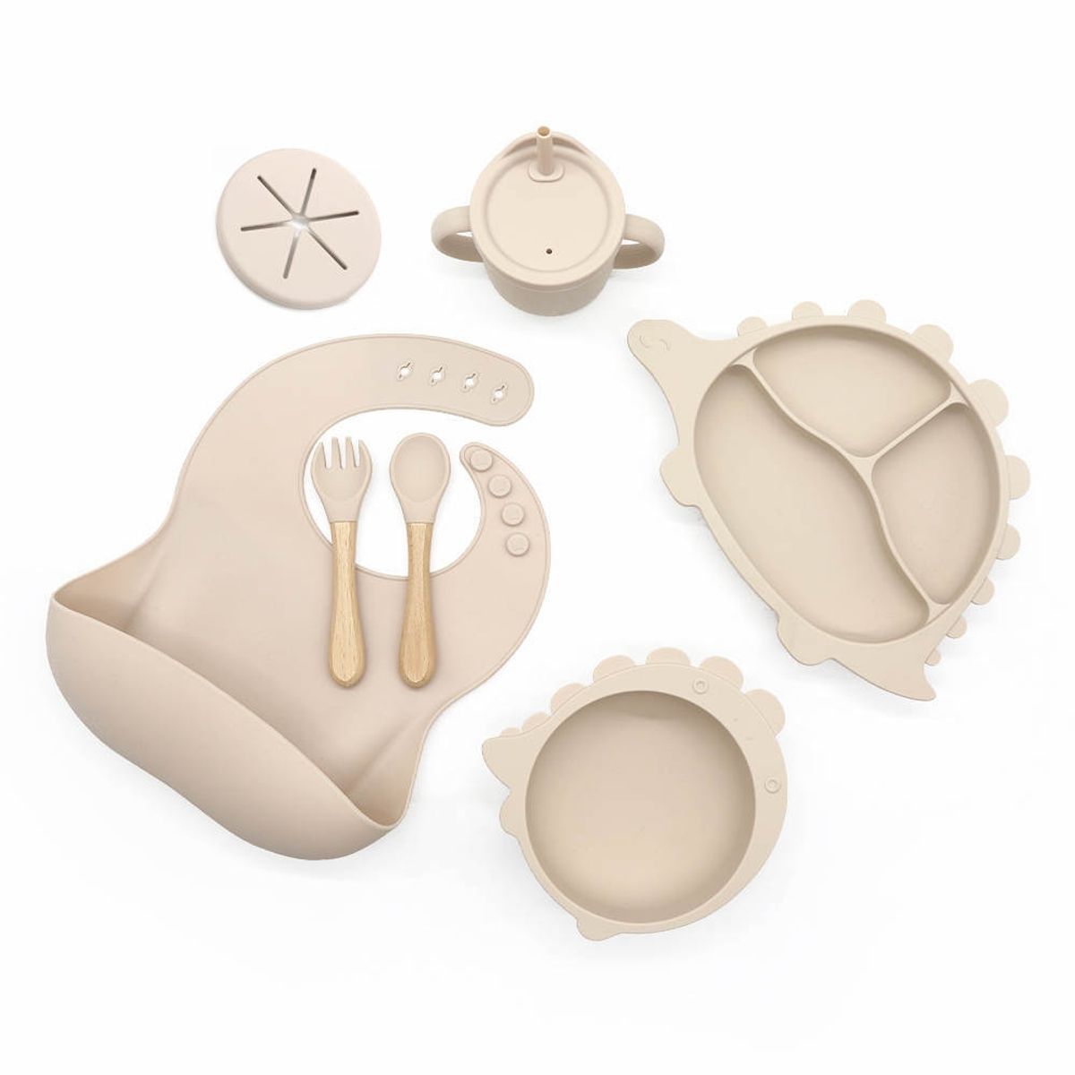 GENERICO - Set alimentación complementaria silicona dino beige