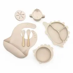 GENERICO - Set alimentación complementaria silicona dino beige