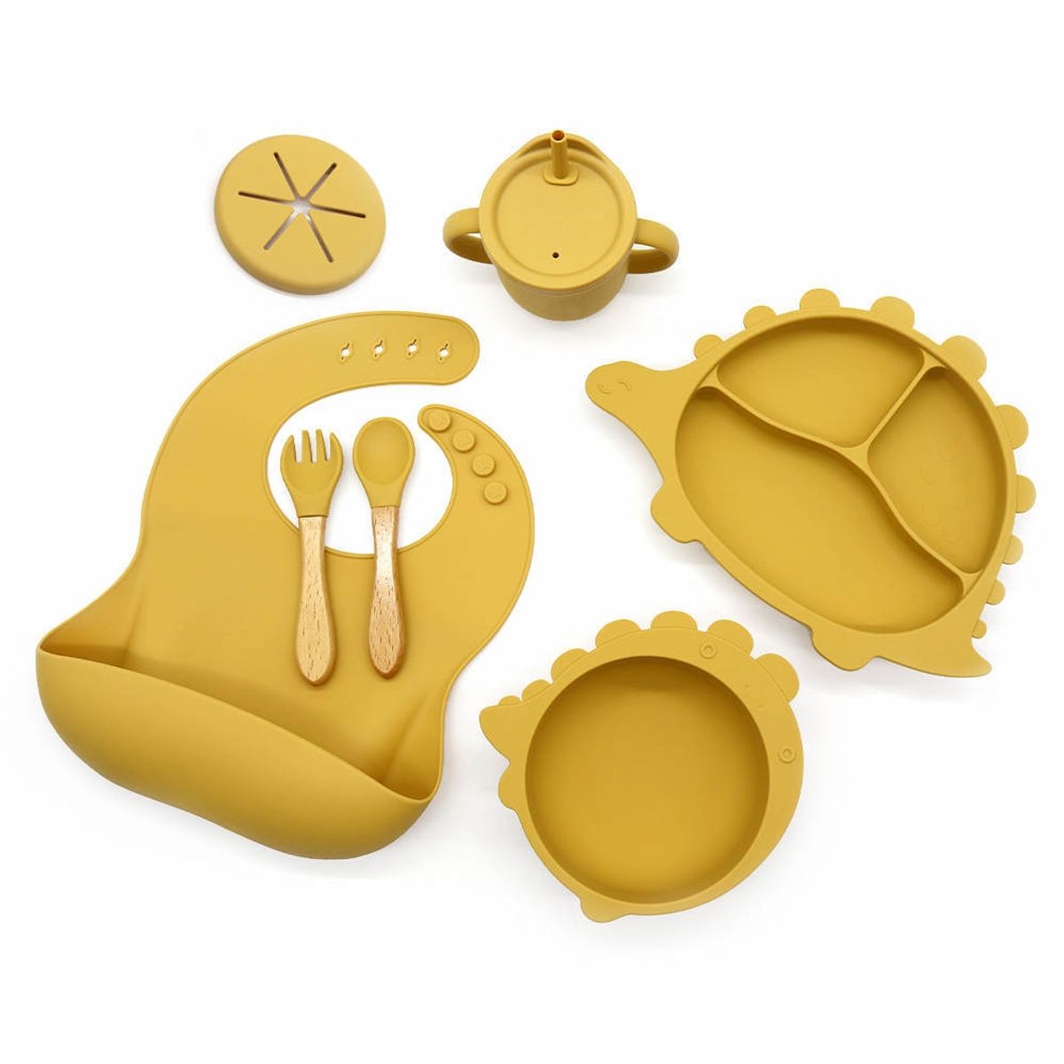 GENERICO - Set alimentación complementaria silicona dino mostaza