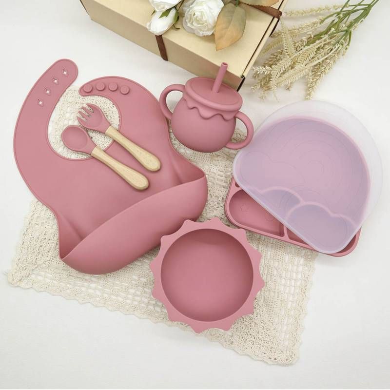 GENERICO - Set alimentación complementaria silicona nube rosa oscuro