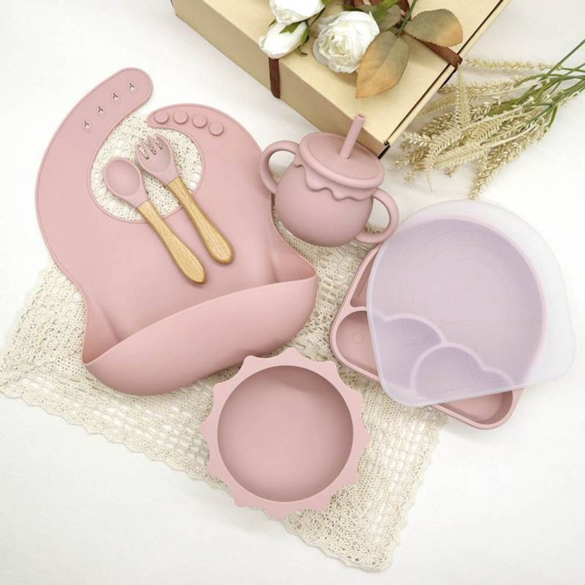 GENERICO - Set alimentación complementaria silicona nube rosa