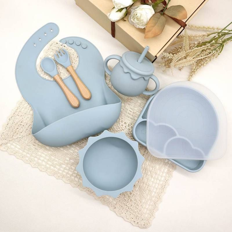 GENERICO - Set alimentación complementaria silicona nube azul