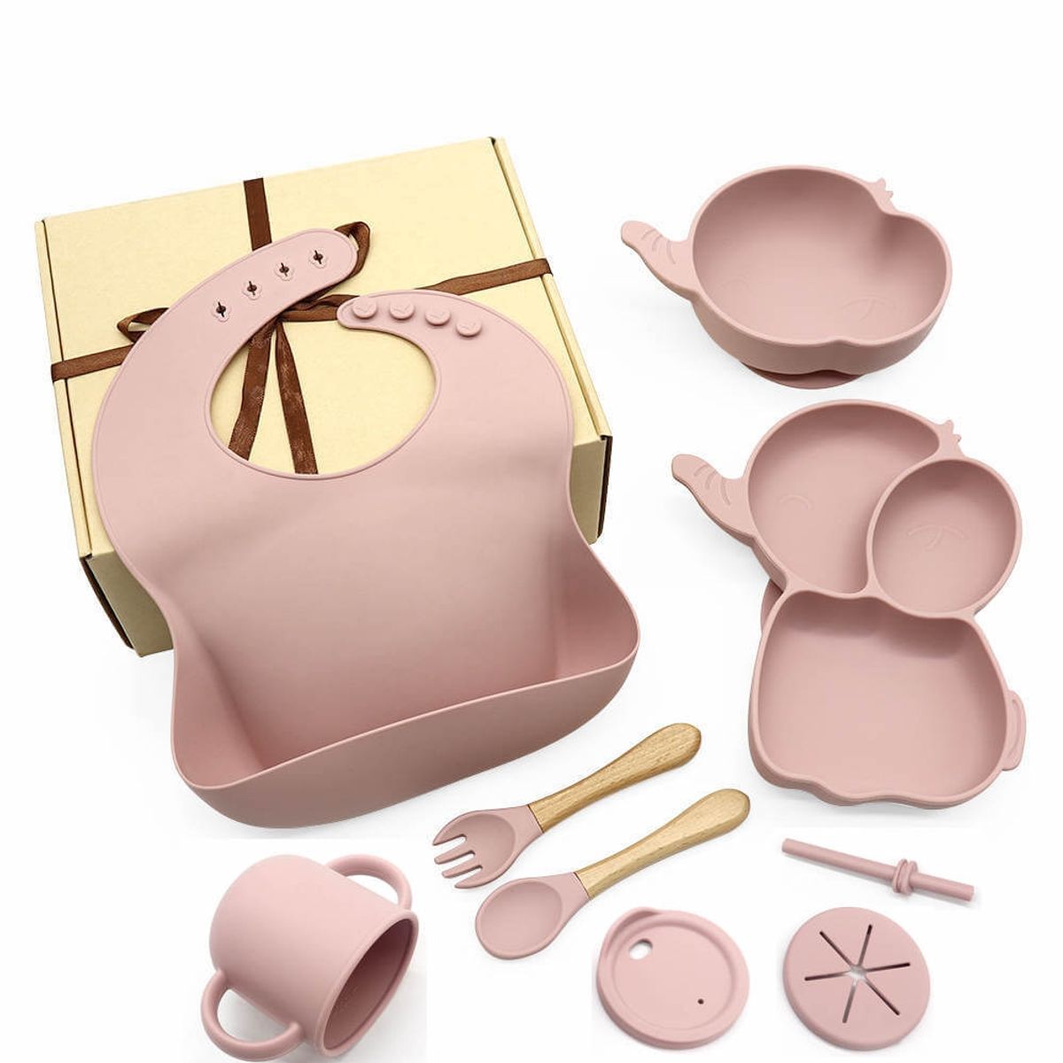 GENERICO - Set alimentación complementaria silicona elefante rosa