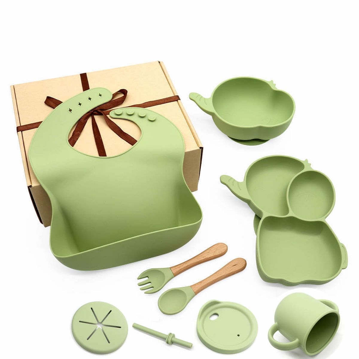 GENERICO - Set alimentación complementaria silicona elefante verde