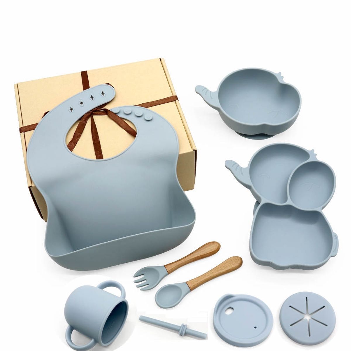 GENERICO - Set alimentación complementaria silicona elefante azul