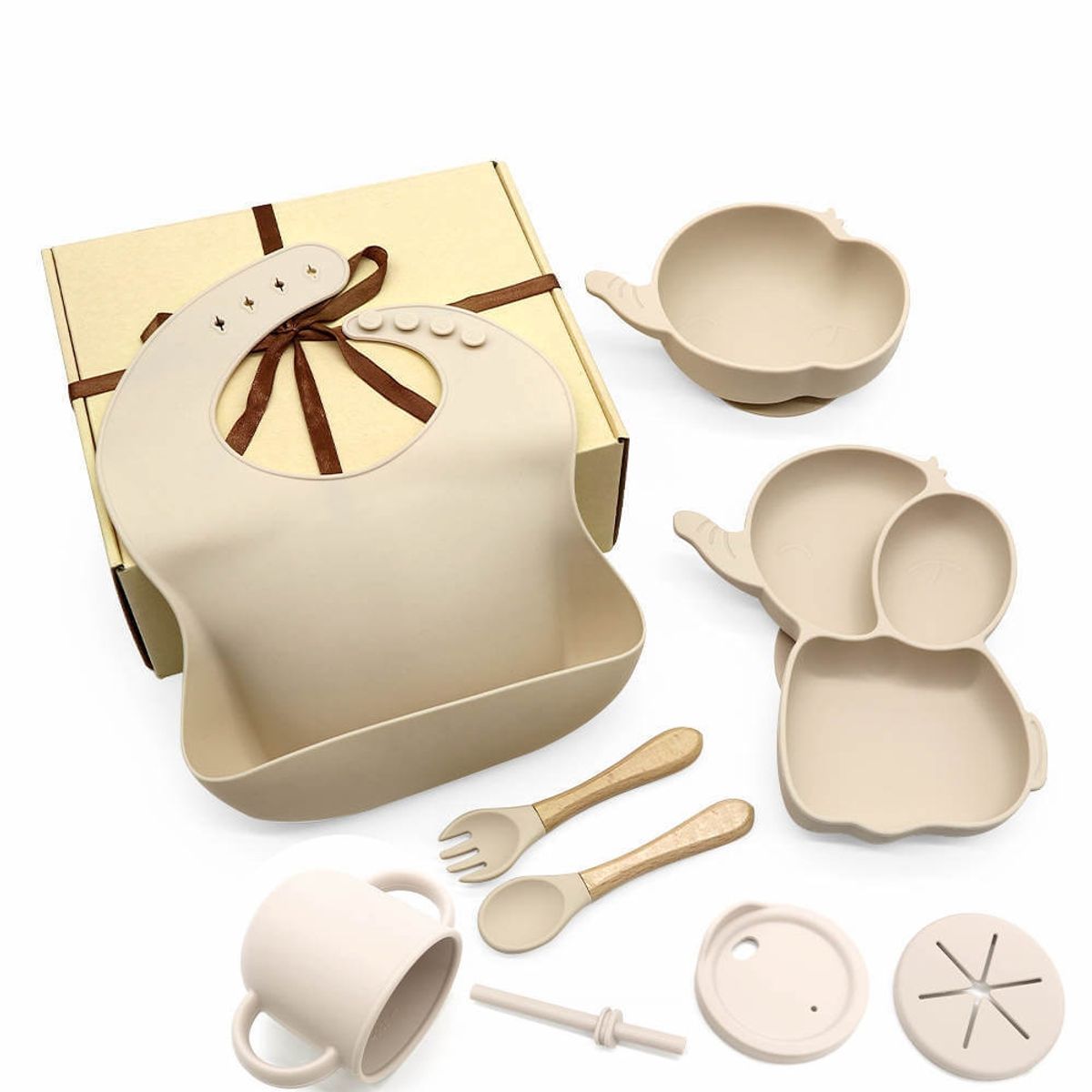 GENERICO - Set alimentación complementaria silicona elefante beige