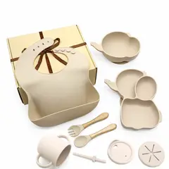 GENERICO - Set alimentación complementaria silicona elefante beige