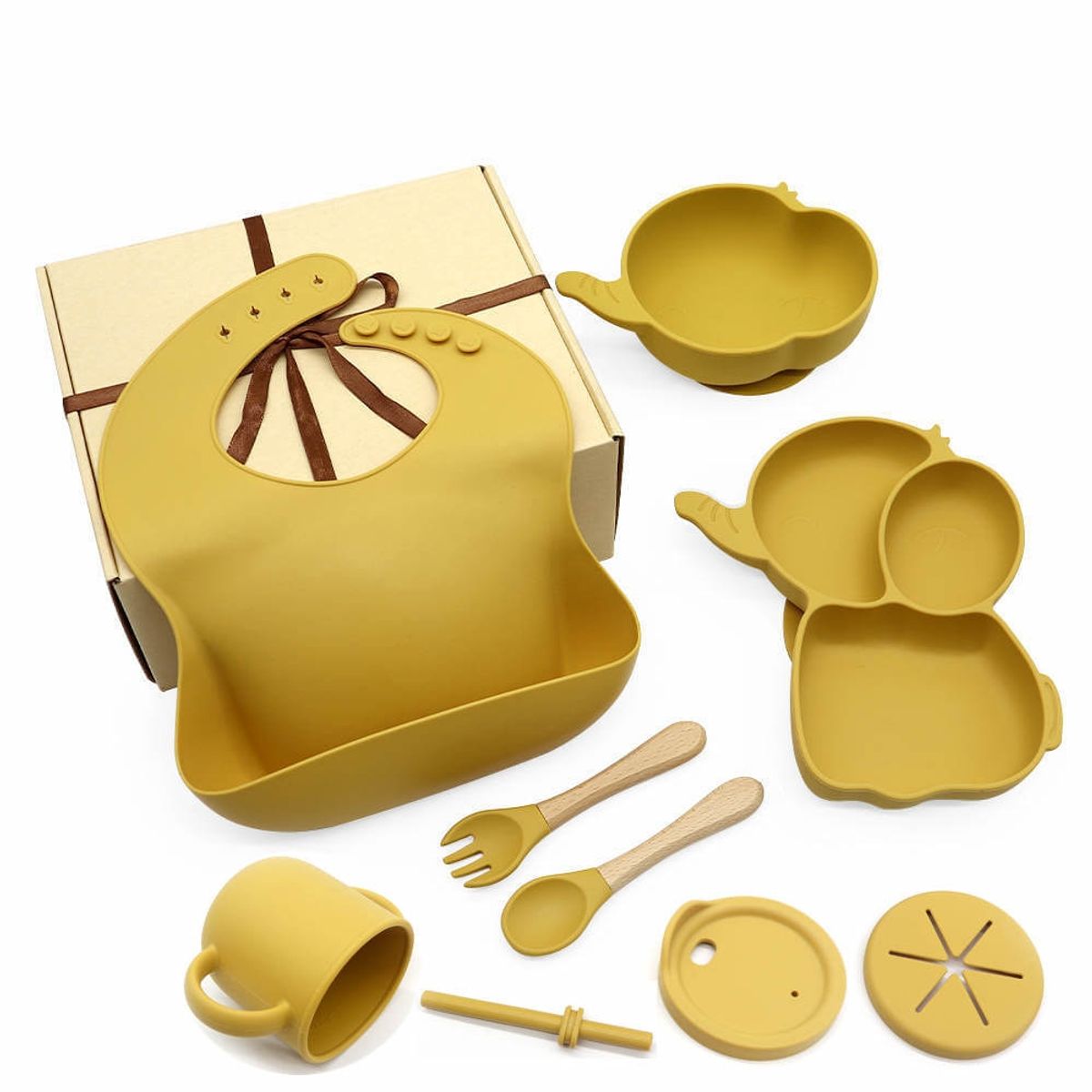 GENERICO - Set alimentación complementaria silicona elefante mostaza