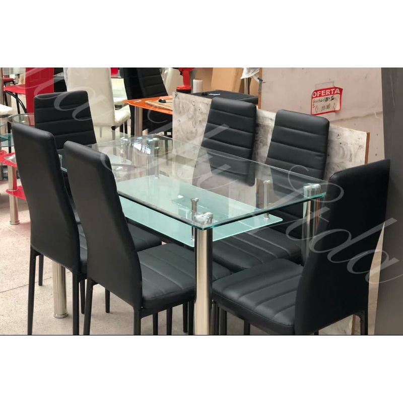 OEM - Juego de Comedor Rectangular Vidrio Templado con 6 sillas N120x70x75