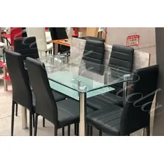 OEM - Juego de Comedor Rectangular Vidrio Templado con 6 sillas N120x70x75