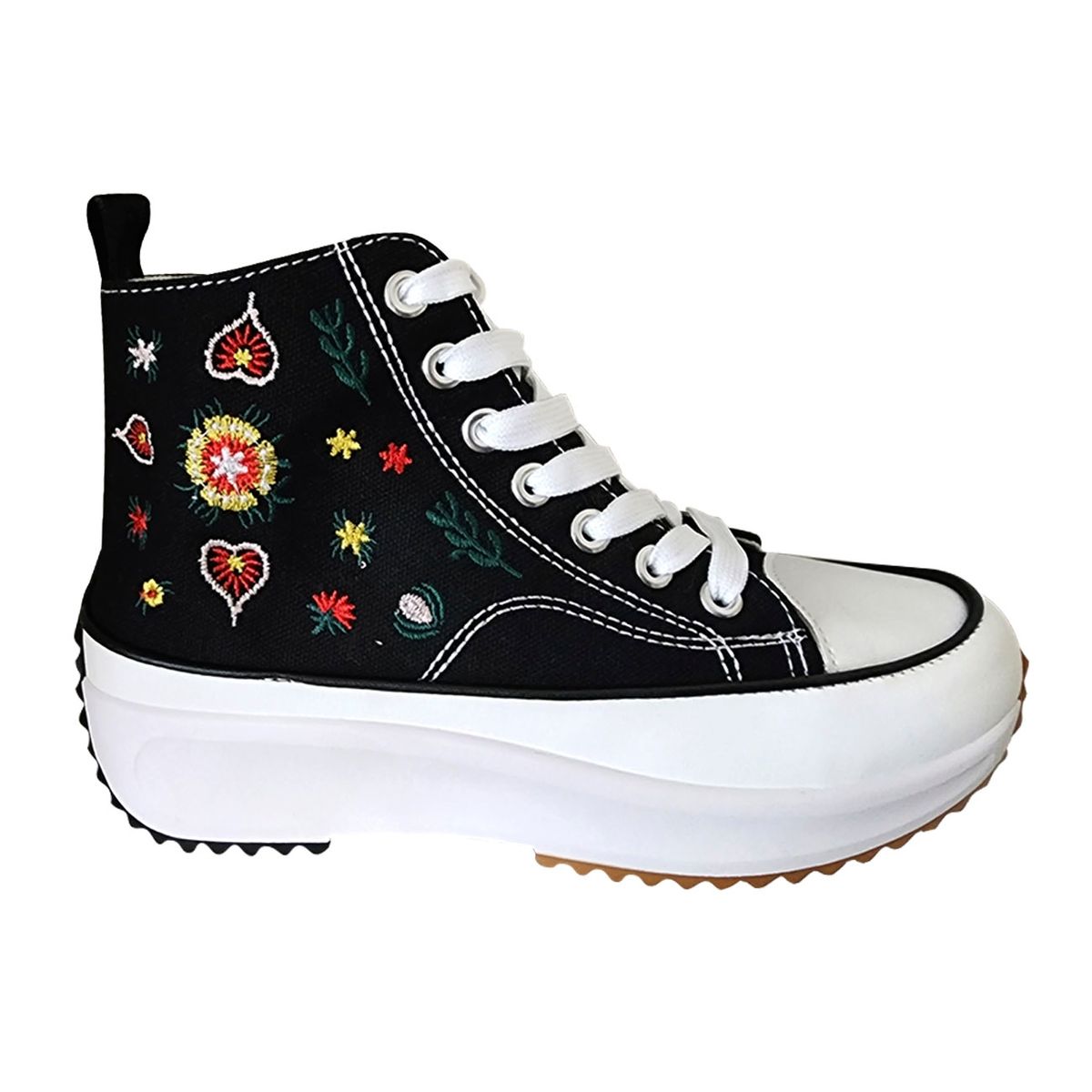 GENERICO - Zapatilla Mujer De Lona Con Caña y Plataforma - Negro Bordado - 7075…