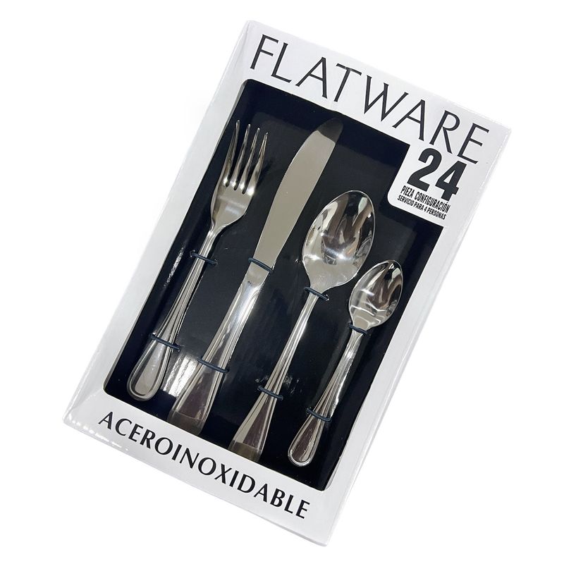 BJ HOGAR - Set 24 Cubiertos Acero Inoxidable Cuchillo Tenedor Cuchara Caja