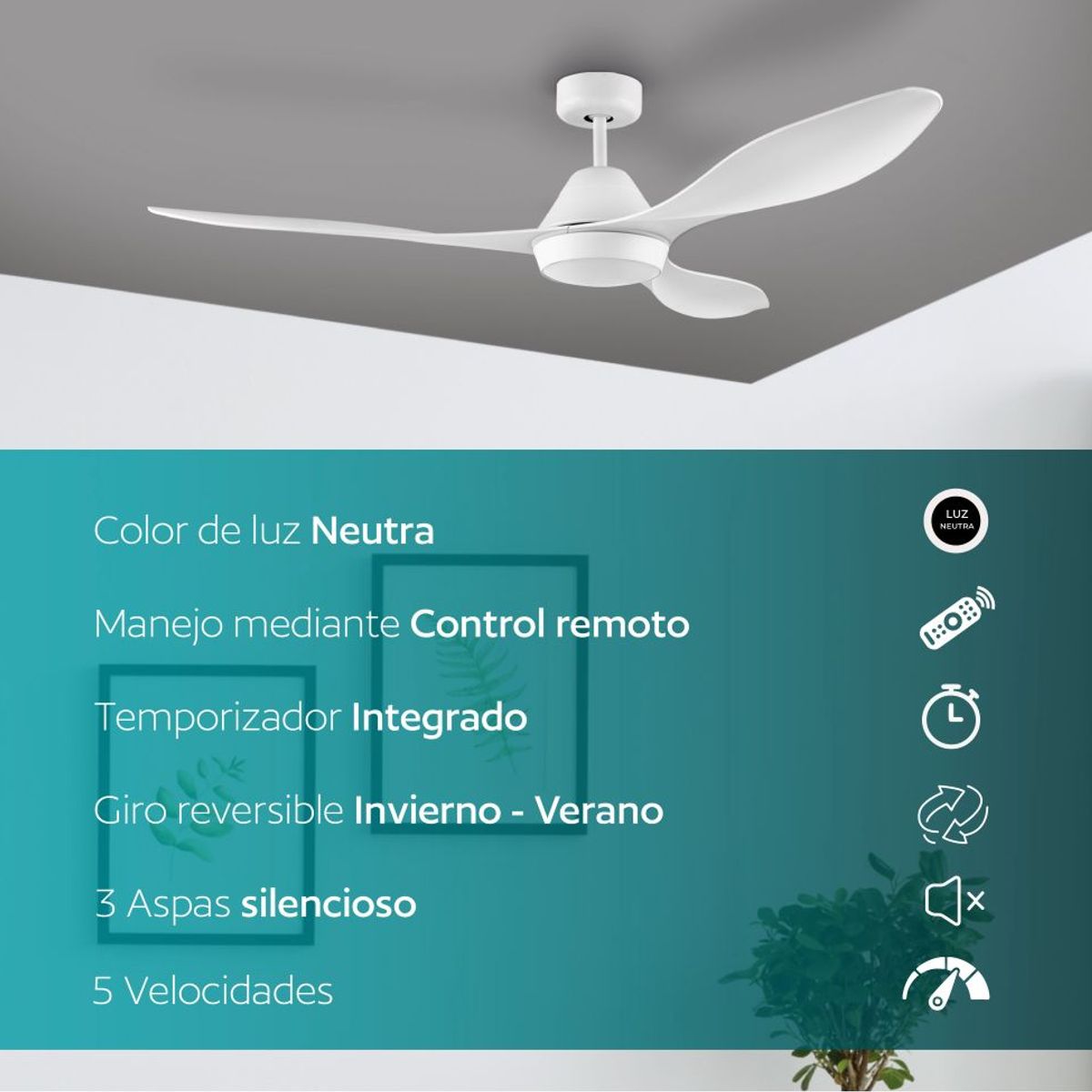 EGLO - Ventilador de Techo Antibes Luz Led Blanco Abs 18W Control Remoto