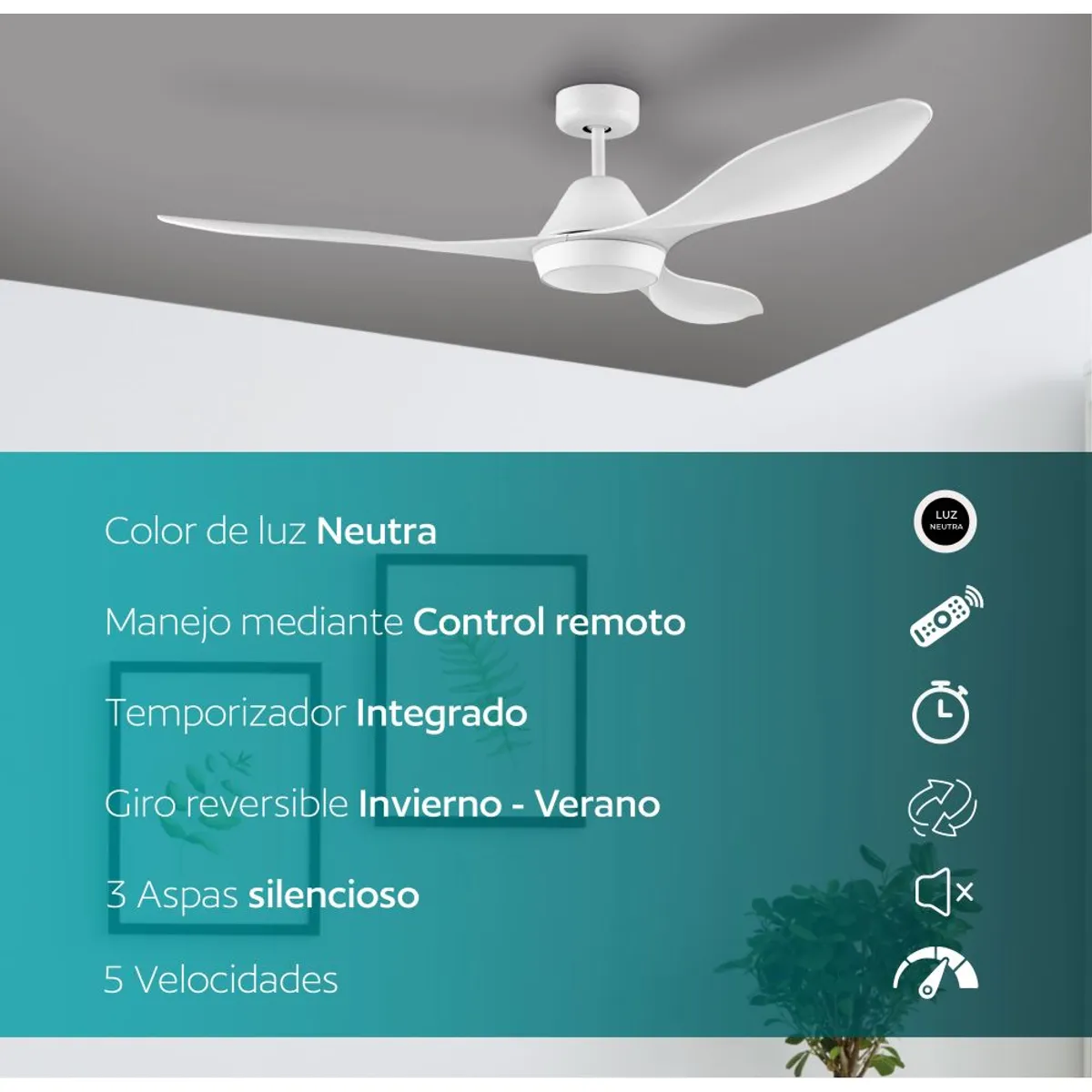 EGLO - Ventilador de Techo Antibes Luz Led Blanco Abs 18W Control Remoto