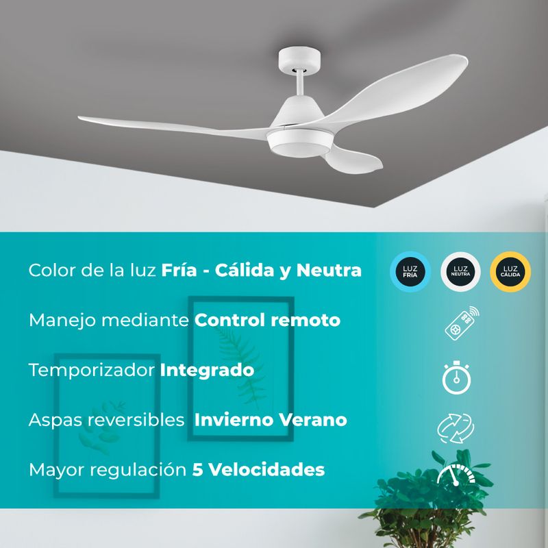 EGLO - Ventilador de Techo Antibes Acero Blanco Abs 18W Con Control Cod35015