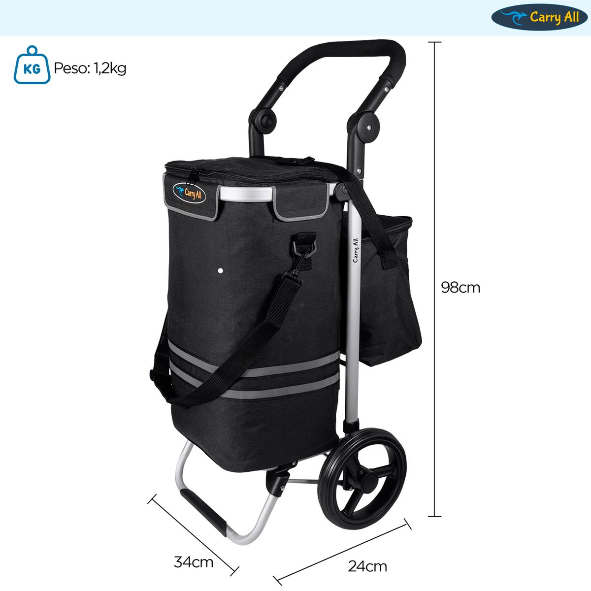 CARRY ALL - Carrito de Compras Plegable Perth Carro Feria Carga Black