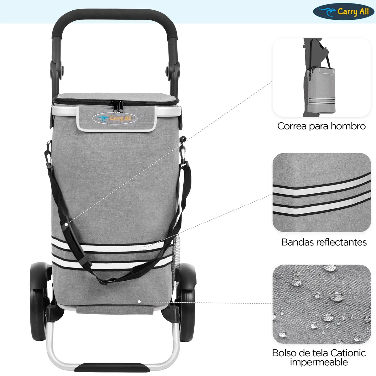 CARRY ALL - Carrito de Compras Plegable Perth Carro Feria Carga Gris