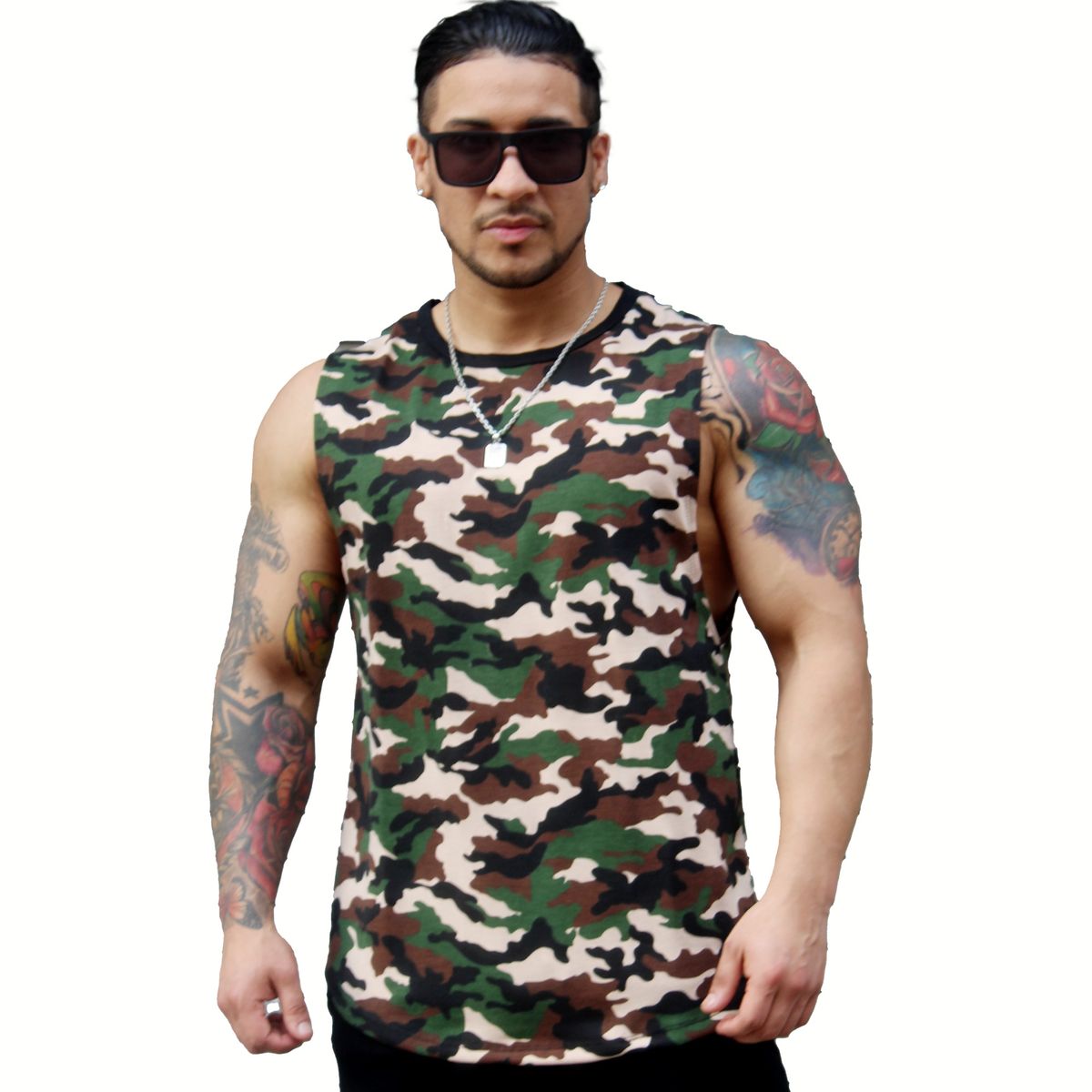GENERICO - Polera Musculosa Cuello Redondo lisa militar