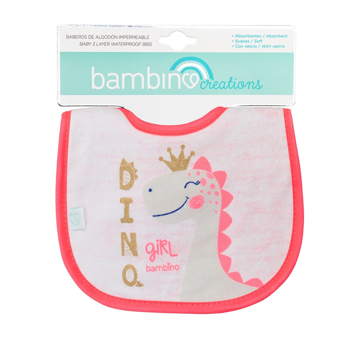 BAMBINO - Babero De Algodón Impermeable Bambino  Dino Fucsia