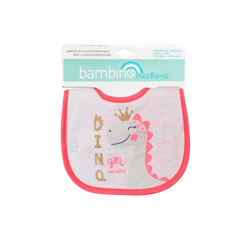 BAMBINO - Babero De Algodón Impermeable Bambino  Dino Fucsia
