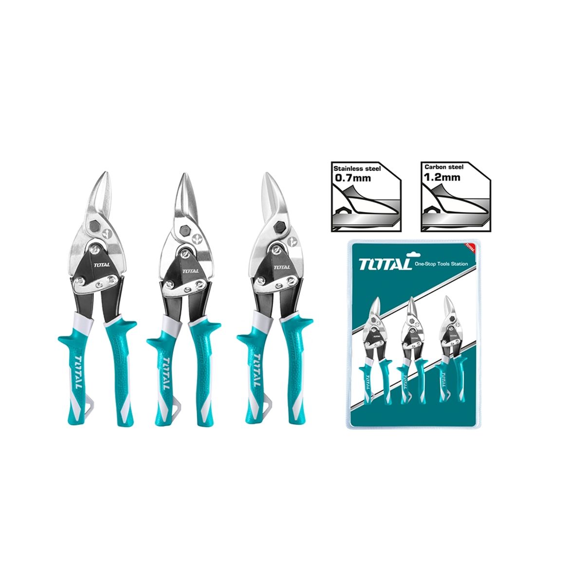 TOTAL TOOLS - Set 3 Tijeras Hojalateras (izquierdo-derecho-recto) Total