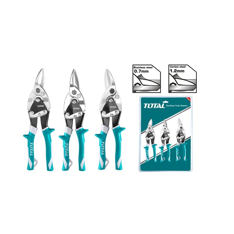 TOTAL TOOLS - Set 3 Tijeras Hojalateras (izquierdo-derecho-recto) Total