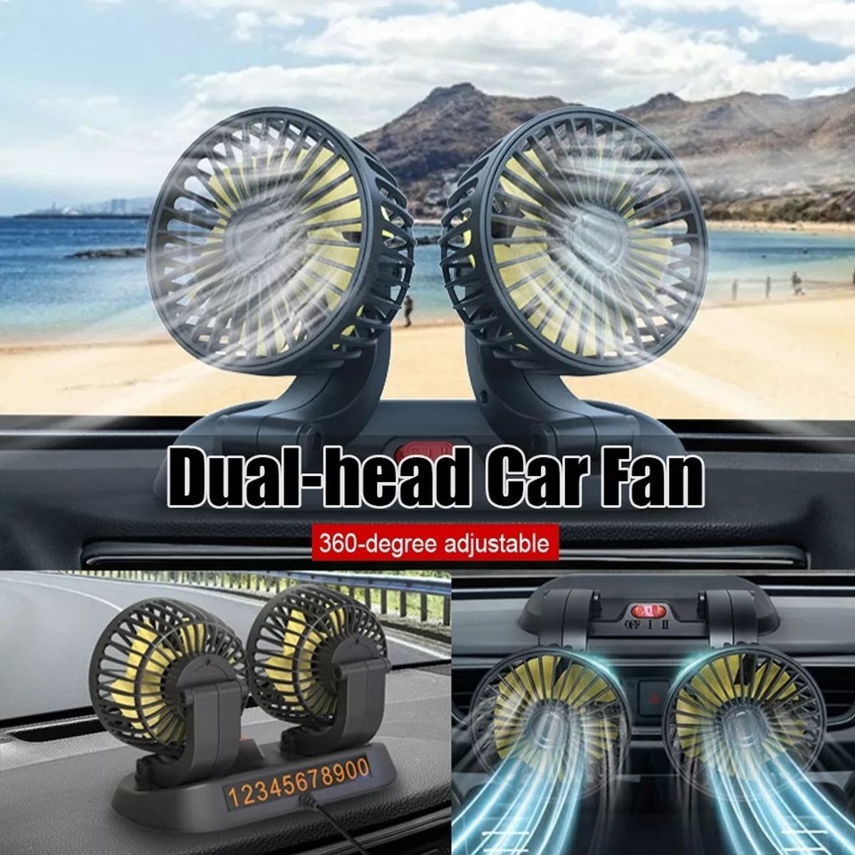 GENERICO - Ventilador Doble Para Auto 360° Conexión 12v Encendedor
