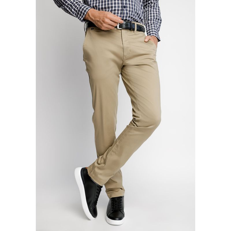 FEROUCH - Pantalón Twill Sin Pliegues Slim L/33 Beige Ferouch