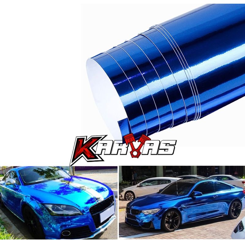 GENERICO - Papel Vinilo Cromo Espejo AZUL Adhesivo Auto Karvas