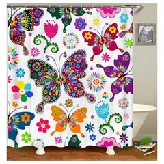 GENERICO - CORTINA DE BAÑO GENERO 600 G IMPERMEABLE CON DISEÑO DE MARIPOSAS