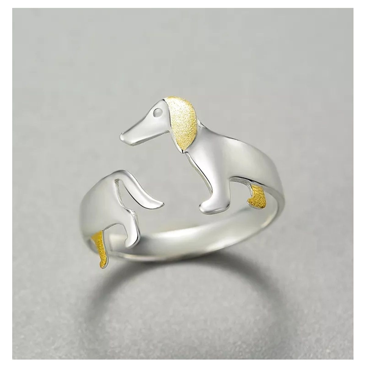 GENERICO - Anillo perro salchicha dachshund plata 925 ajustable mujer joya