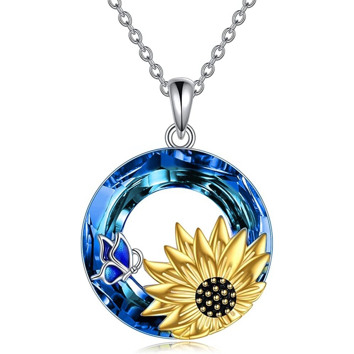 GENERICO - Collar girasol cristal Plata 925 joya mujer