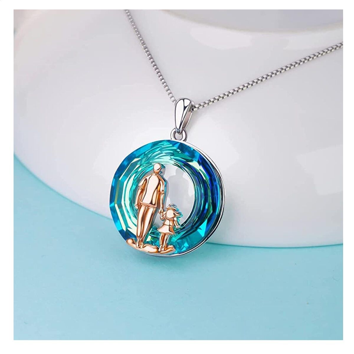 GENERICO - Collar papá e hija cristal Plata 925 joya mujer