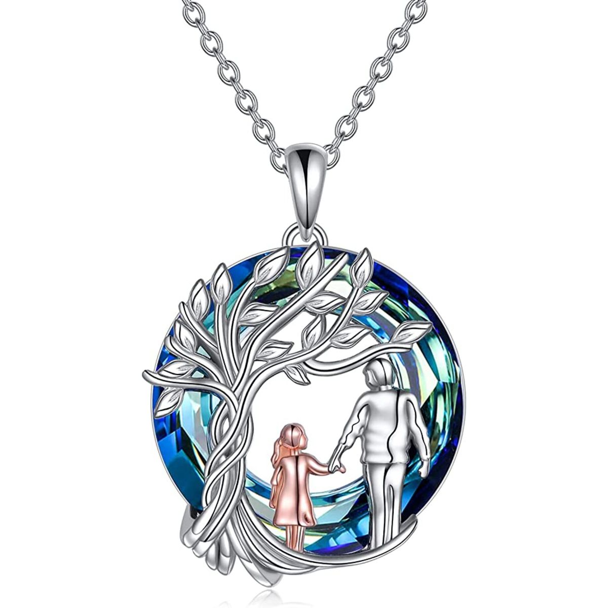 GENERICO - Collar papá e hija cristal Plata 925 joya mujer