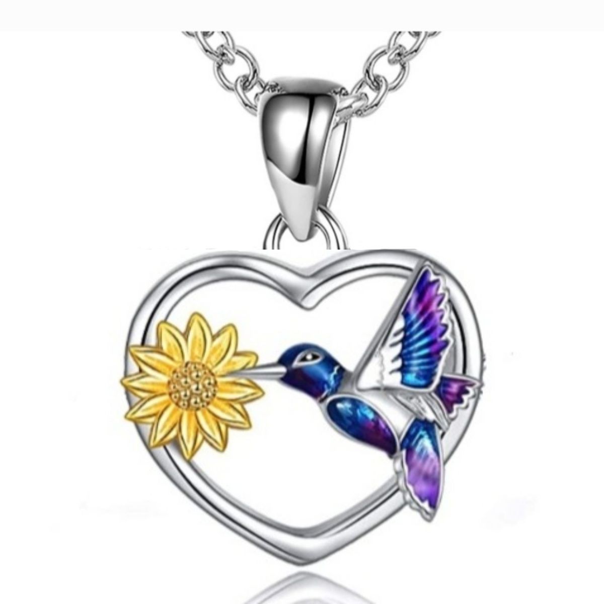 GENERICO - Collar colibri girasol Plata 925 joya mujer