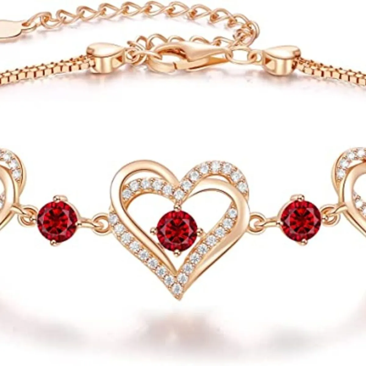 LUXURYJOYAS - Pulsera Brazalete Corazones Plata Fina Cristal Rojo Rubí