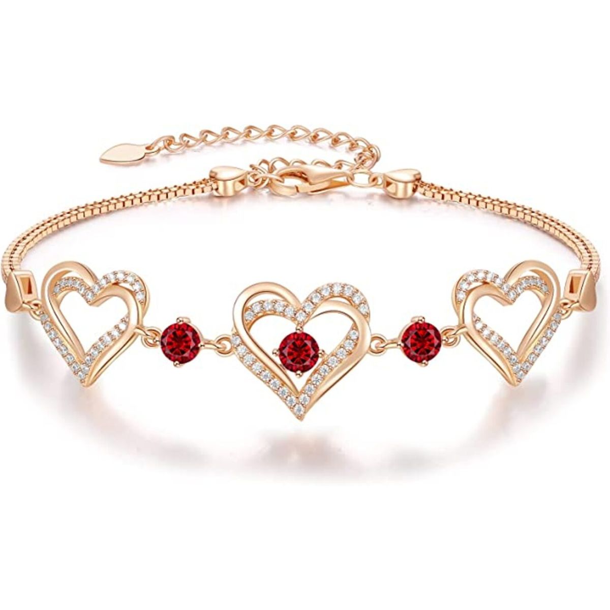 LUXURYJOYAS - Pulsera Brazalete Corazones Plata Fina Cristal Rojo Rubí
