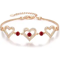 LUXURYJOYAS - Pulsera Brazalete Corazones Plata Fina Cristal Rojo Rubí