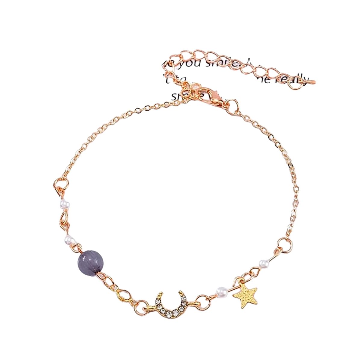 LUXURYJOYAS - Pulsera Luna Con Cristal  Perlas Baño Oro Amarillo 18kt
